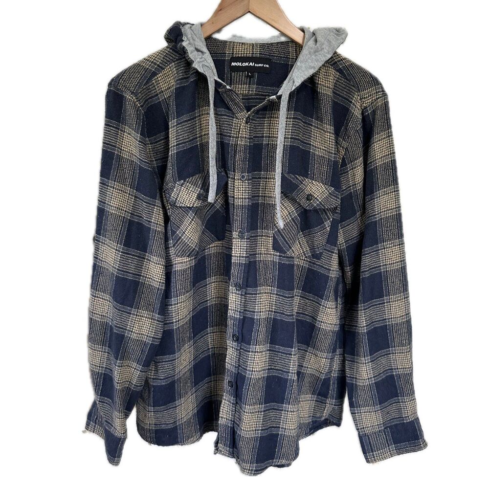 Molokai Surf Co. Men's Button Down Flannel Hoodie Shirt Jacket L